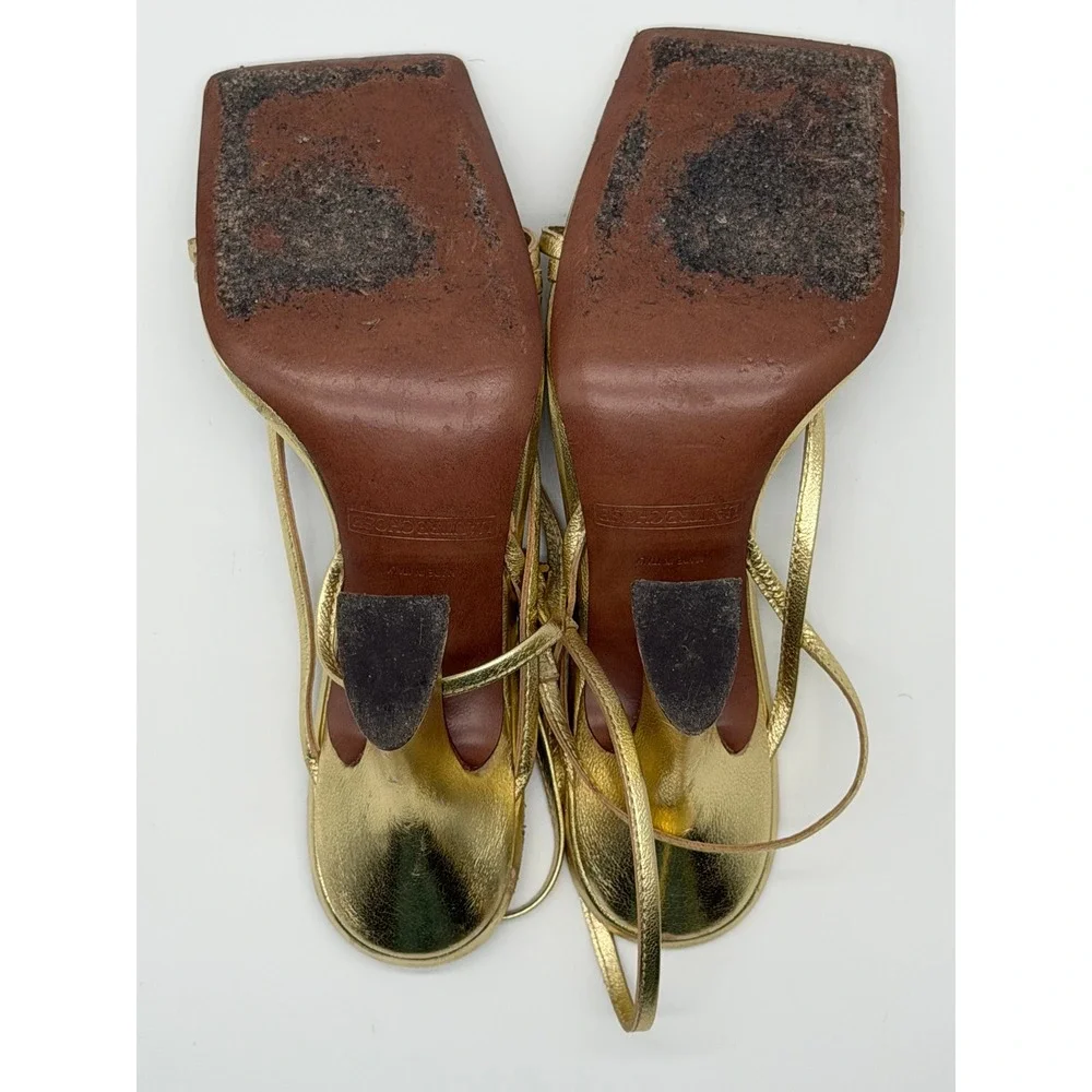 L'Autre Chose Strappy Sandals Womens 36 Gold Metallic Leather Square Toe Italy
